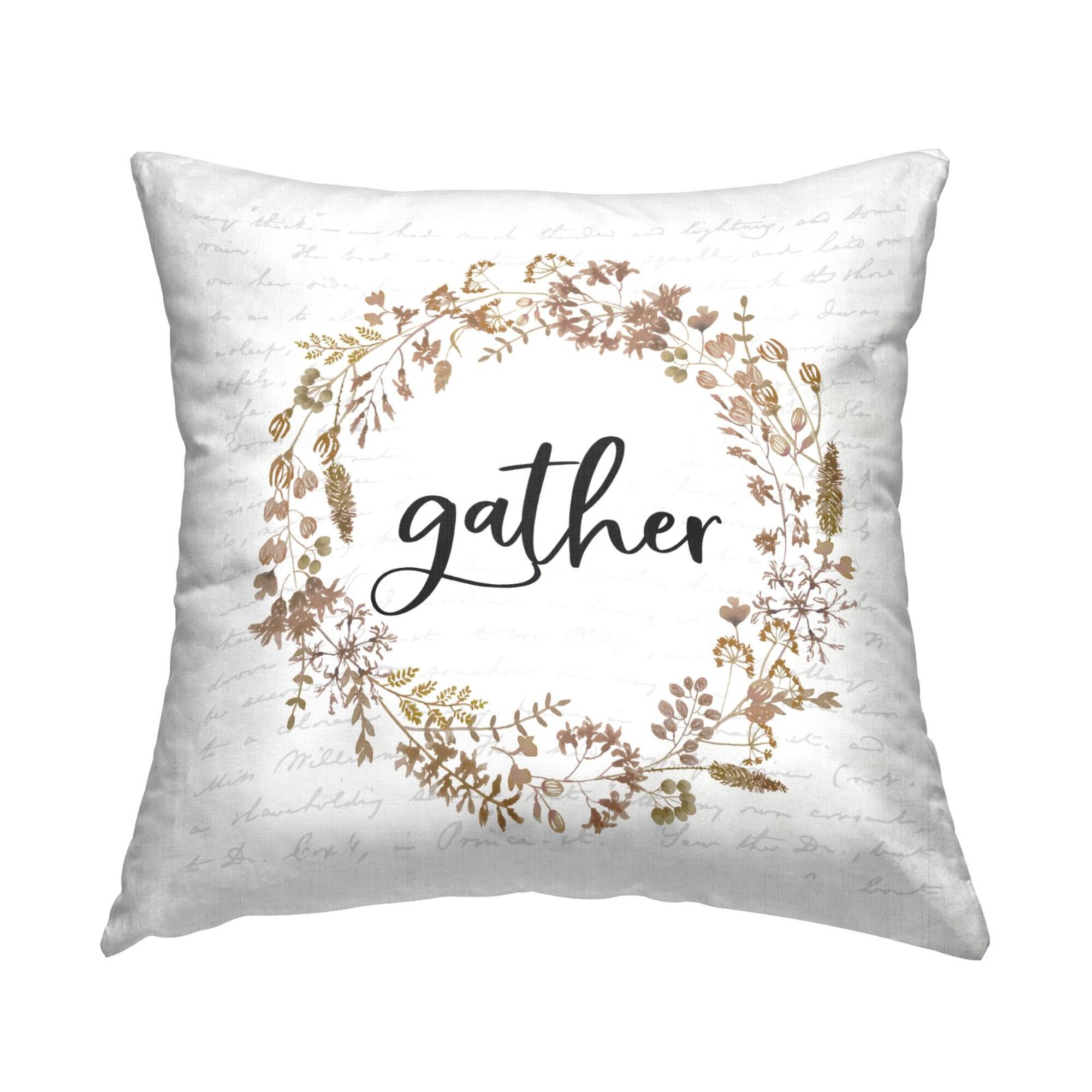 Stupell Industries Gather Rustic Leaf Wreath Throw Pillow